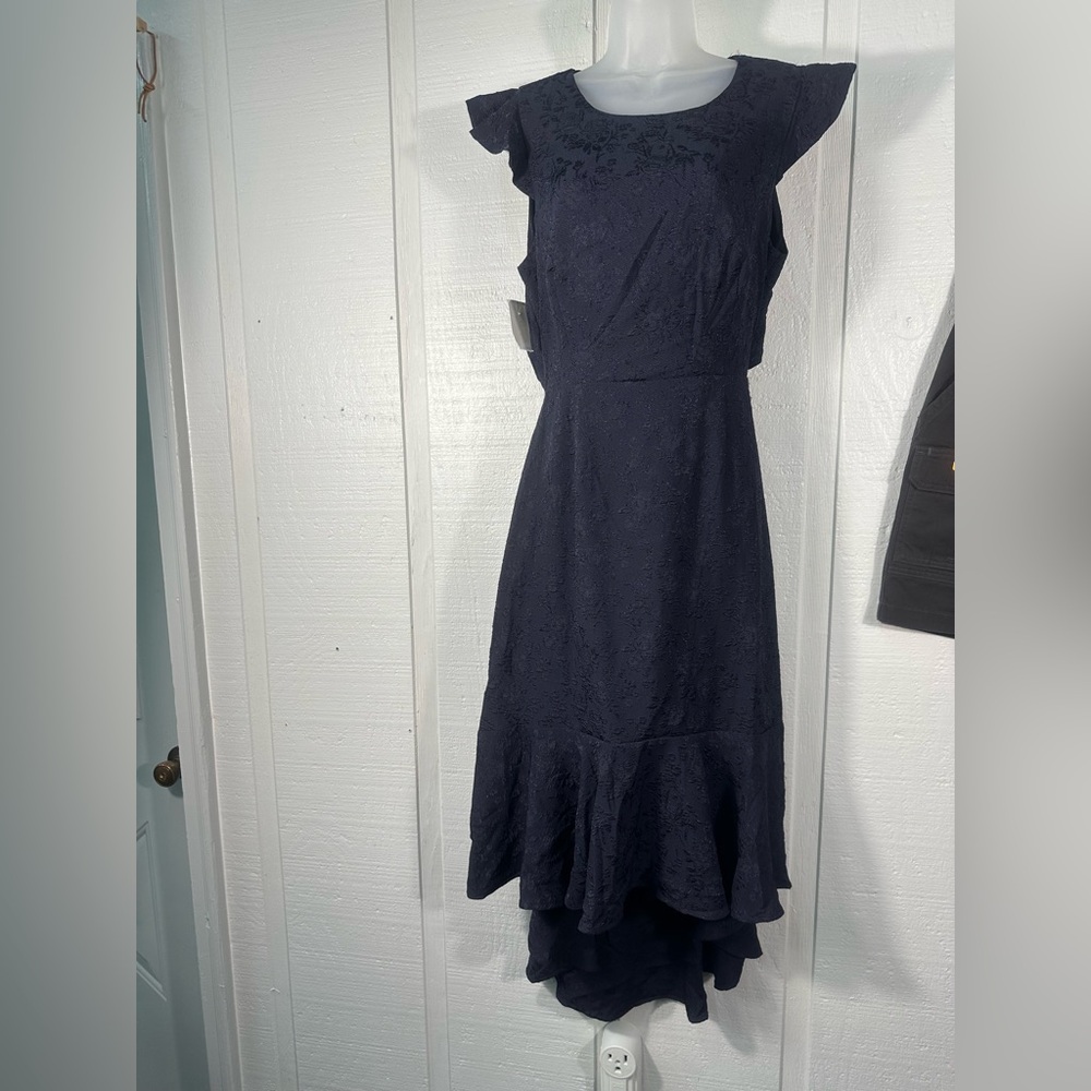 Lulus Navy Flutter Sleeve Open Back MIDI Size XL NWOT